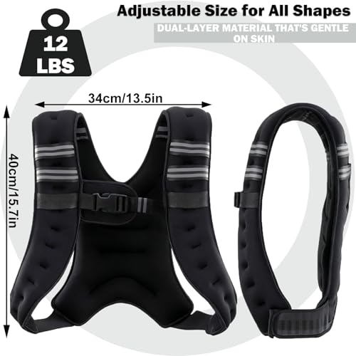 Weighted Vest for Men Women, 12LB/16LB Weight Vest with Reflective Strips, Strength Training Running for Running, Training Workout, Jogging, Walking - size: Single deduction