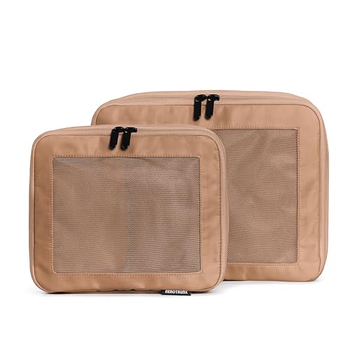 Aerotrunk Compression Packing Cubes for Travel - Luggage Organizer Bags - Double Zipper Packing Cubes for Suitcases (2-Pack, Mocha) - color: Mocha, size: 2-Pack
