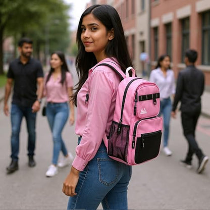 Summit Ridge Travel Backpack for Men and Women, Spacious Work Daypack with Water Bottle Pockets (Pink) - color: Pink