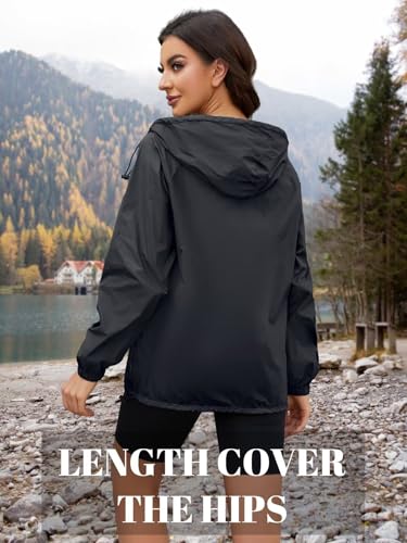 CRIPOM Light Weight Rain Jacket Women Waterproof Windbreaker Travel Rain Coats for Women Packable S-XXL - color: Black, size: Medium