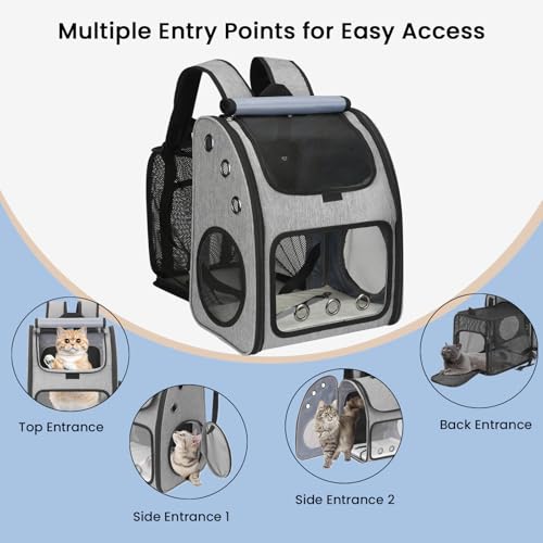 Expandable Cat Carrier Backpack, Large Space,Airline Approved, XL | Pet Backpack Carrier for Small Cats & Dogs up to 25 lbs, Travel Backpack for Hiking/ Vet, 4 Entrances, Breathable Ventilated - color: Grey-XL