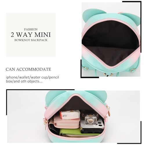 KL928 Girls Mini Backpack Bowknot Polka Dot Cute Small Daypacks Convertible Shoulder Bag Purse for Women - color: Light Pink#apple Green