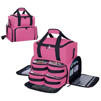 Large Cosmetic Bag with 4 Removable Case and 2 Removable Dividers Double Layer Travel Storage Organizer, Makeup Brushes Storage Section Rose Red - color: Rose Red 22