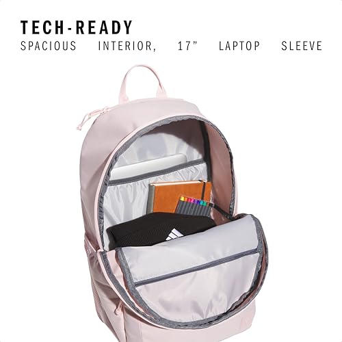 adidas 3-Stripe Classic backpack for men and women, bag with laptop sleeve - color: Sandy Pink/Onix Grey/5.0