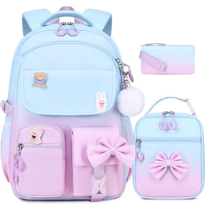 ACESAK Girls Backpack - 3PCS Backpack for Girls Cute School Backpacks for Girl Kindergarten Elementary Preschool Middle Kids School Bags with Lunch Box Pencil Case Set (Blue Purple) - color: Blue Purple