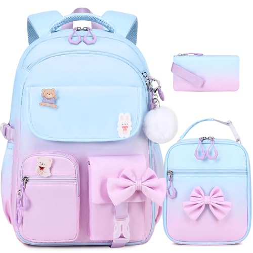 ACESAK Girls Backpack - 3PCS Backpack for Girls Cute School Backpacks for Girl Kindergarten Elementary Preschool Middle Kids School Bags with Lunch Box Pencil Case Set (Blue Purple) - color: Blue Purple