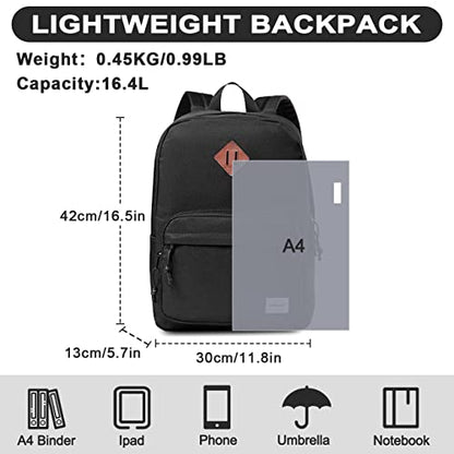 RAVUO School Backpack, Lightweight Classic Bookbag Casual Daypack for Men Women - color: Black