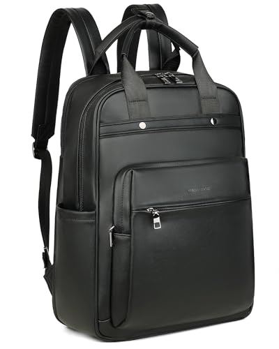 MASINTOR Leather Laptop Backpack for Women, Stylish Computer Backpack College Business Work Shoulder Bags Work and Travel Black - color: Black