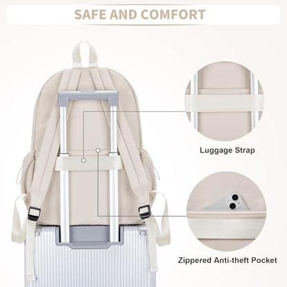 Wassdin's School Backpack for Women & Girls, Waterproof & Lightweight, Cute High School & Travel Backpack - color: Khaki