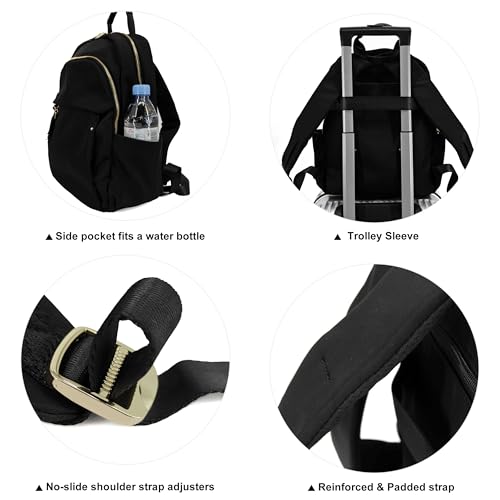 M-ioi-M Medium Backpack Purse for Women, Fashion Nylon Daypack with Gold Hardware, Lightweight Water-Resistant Rucksack for College, Work, Travel, Everyday Use, Fits 13–14" Laptop (Black, Medium) - color: Black,medium