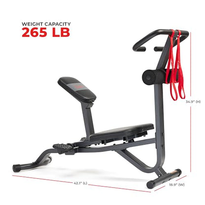 Sunny Health & Fitness Full Body Stretch Machine for Home Gym, Back Stretcher & Flexibility Trainer with Pivoting Seat, Foam Rollers, Safety Straps, Handlebar & SunnyFit App - color: Black
