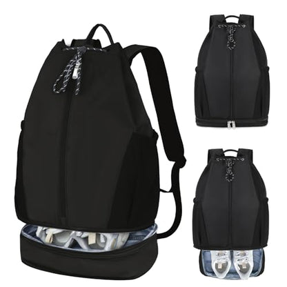 Gym Backpack with Drawstring Closure, Expandable Shoe Compartment, Water Resistant Laptop Backpack, Thick Padded Back & Shoulder Straps, Heavy Duty Durable Daypack for Sports, Work, Travel, Black - color: Black