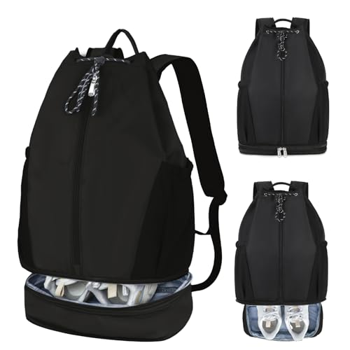 Gym Backpack with Drawstring Closure, Expandable Shoe Compartment, Water Resistant Laptop Backpack, Thick Padded Back & Shoulder Straps, Heavy Duty Durable Daypack for Sports, Work, Travel, Black - color: Black