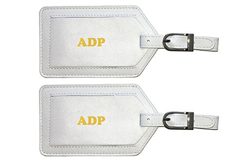 Personalized Monogrammed Leather Luggage Tags - 2 Pack - color: White