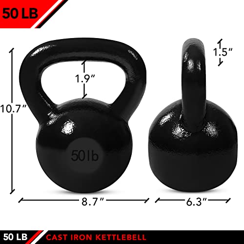 JFIT Cast Iron Kettlebell – Single Weight, Flat Bottom, Polished Handle | Men & Women | CrossFit, Cardio & Strength Training - size: 50.0 Pounds