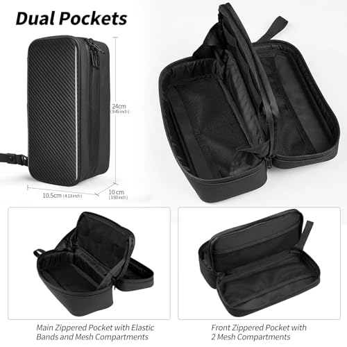 T-carbon Carbon Fiber Hard Shell Toiletry Bag for Men, Waterproof Hanging Dopp Kit with Dual Pockets, Lightweight Travel Shaving Grooming Organizer for Business Trips, Black