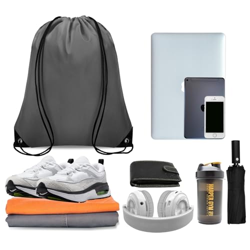 Grneric 50Pcs Drawstring Backpack Bulk Cinch Bag, Drawstring Bags Polyester for Gym Sports Beach Party Trip (Grey) - color: Grey
