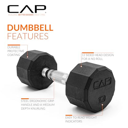 CAP Barbell Coated Dumbbell Weight | Multiple Options Pairs & Sets - size: 10 lb - Pair, style: 12-Sided - Chrome Handle