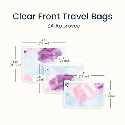 Tiny Twinkle Diaper Bag Organizing Pouches|3 Pack Mess-Proof Clear Front Travel Organizer Bags&TSA Approved Toiletry Bag Set for Baby and Mom Essentials - color: Cotton Candy