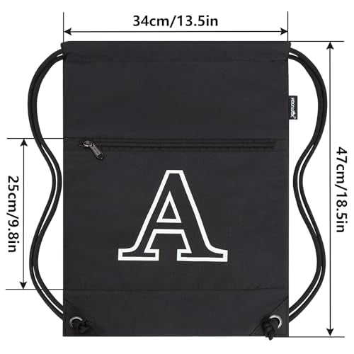 HOLYLUCK Drawstring Bags Initial Backpack Sackpack Cinch Bags for Sports, Gym, Travel, Beach, Letter (Black-A) - color: Black-a