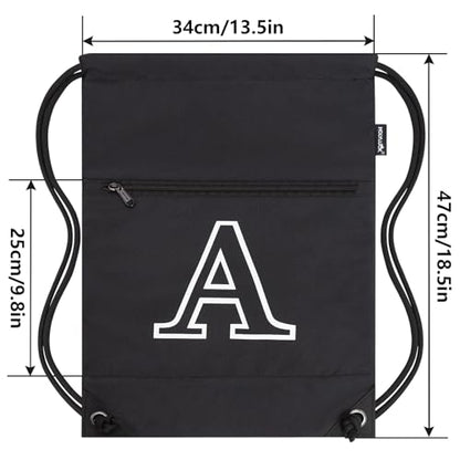 HOLYLUCK Drawstring Bags Initial Backpack Sackpack Cinch Bags for Sports, Gym, Travel, Beach, Letter (Black-A) - color: Black-a