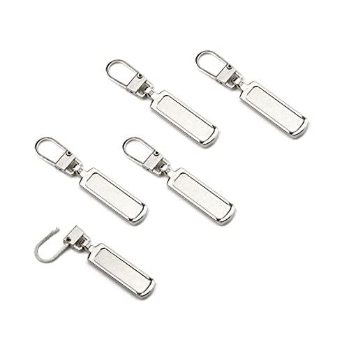 TOPASION Metal Zipper Pull Replacement for Small Holes, Detachable, Repair for Jacket, Bag Boots, Purse, Coat, Pants (5 Pcs Silver) - color: 5 Pcs Silver