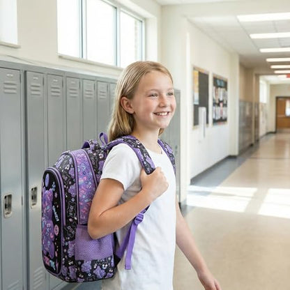 School Backpack for Girls Backpack for Girls with Lunch Box Set Cute Bear Kids Bookbag Elementary Kids Backpack for Girl Lightweight Travel Daypack Back to School - color: Purple Bear