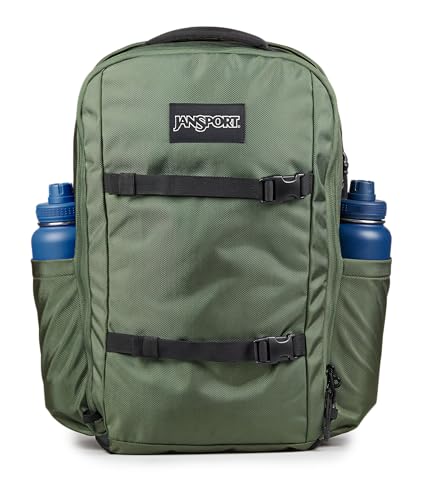 JanSport Venture Pack – Travel Pack With Large Main Compartment with Compression Straps, Dual Water Bottle Pockets, Padded Hip Belt & Luggage Trolley Pass-Through, Cargo Green - color: Cargo Green, style: Venture Pack