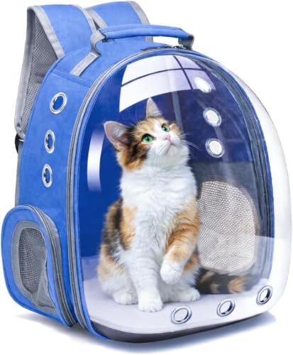 Bubble Backpack Pet Carrier for Cats & Small Dogs up to 17 lbs – Ventilated Clear Capsule Backpack with Mesh Panels, Lightweight Travel Backpack for Walking, Hiking & Airline Carry-On (Blue) - color: Blue