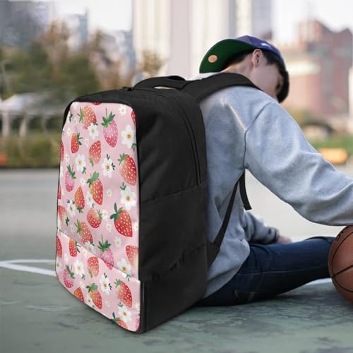 18.5in Basketball Backpack Basketball Bag with Shoe Compartment & Ball Holder, Waterproof Bag for Soccer Volleyball - color: Strawberry Floral Print Pink
