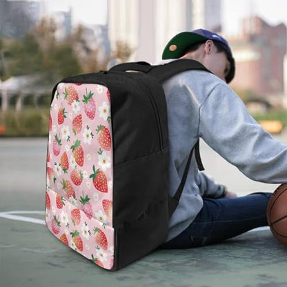 18.5in Basketball Backpack Basketball Bag with Shoe Compartment & Ball Holder, Waterproof Bag for Soccer Volleyball - color: Strawberry Floral Print Pink