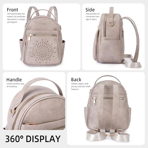 APHISON Small Backpack Purse for Women Cute PU Leather Mini Backpacks Ladies Casual Lightweight Travel Daypack Waterproof - color: 7-gray, size: Small
