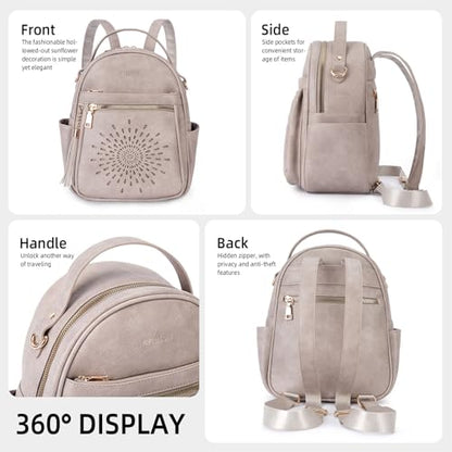 APHISON Small Backpack Purse for Women Cute PU Leather Mini Backpacks Ladies Casual Lightweight Travel Daypack Waterproof - color: 7-gray, size: Small