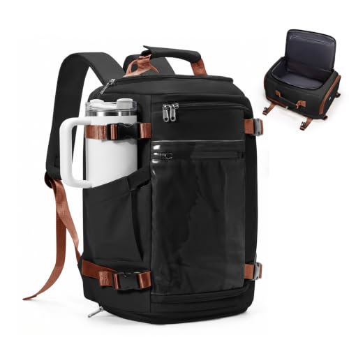 coofay Travel Backpack for Women Men, Carry on Backpack for Airplanes - color: Black With Brown