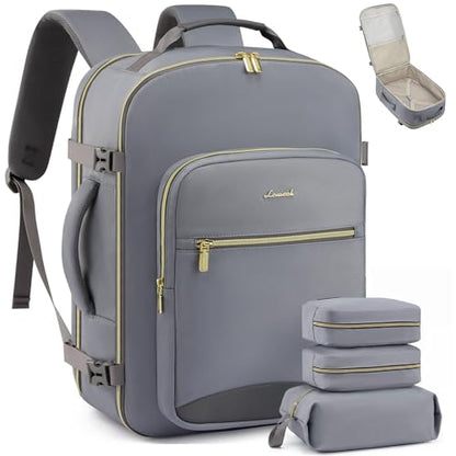 LOVEVOOK 40L Travel Backpack Flight Approved Carry on Backpack,3 Packing Cubes,Waterproof Personal Item Travel Bag,TSA Carry on Luggage Suitcase Travel Essentials,Gifts for Women & Men,fits 17" Laptop - color: Grey - Midnight Grey, size: Large-40L-4Pcs