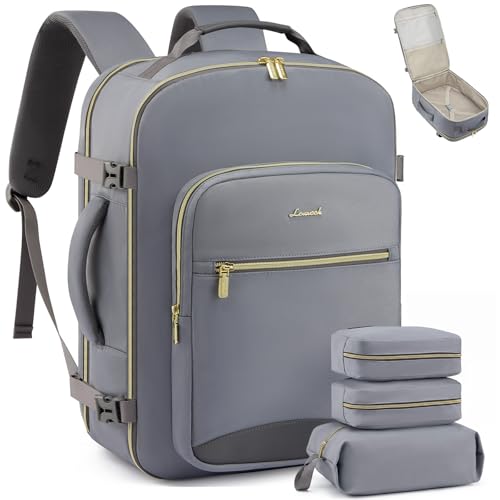 LOVEVOOK 40L Travel Backpack Flight Approved Carry on Backpack,3 Packing Cubes,Waterproof Personal Item Travel Bag,TSA Carry on Luggage Suitcase Travel Essentials,Gifts for Women & Men,fits 17" Laptop - color: Grey - Midnight Grey, size: Large-40L-4Pcs