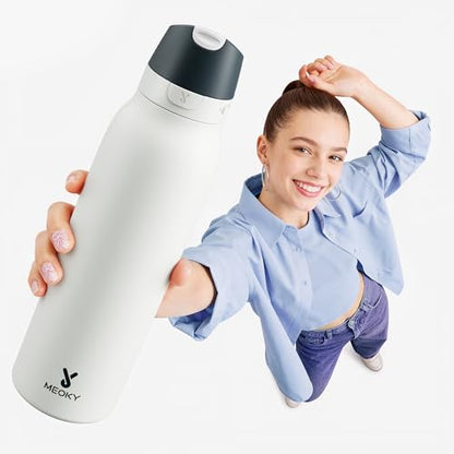 Meoky 24 oz Travel Water Bottle Stainless Steel: Leak Proof Locking Lid, 2-in-1 Straw and Spout, 24 Hours Cold, Top Handle, BPA Free, Slim Insulated Water Bottle for Car Ourdoor, Frost - color: Frost