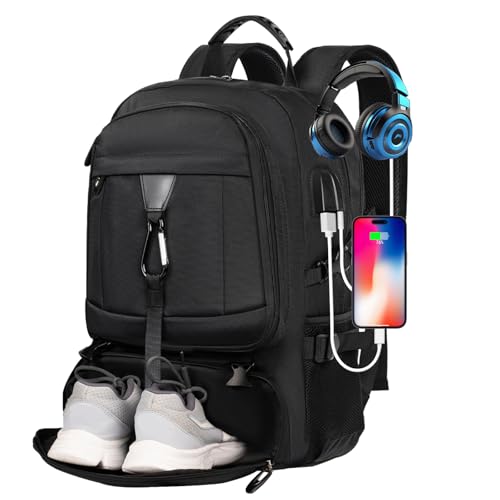 Large Travel Backpack for Men Women,Carry on Backpack with Shoe Compartment USB Charging Port,College Backpack,Bookbag fit 17.3 Inch Laptop for Business Hiking Camping (Fits 4.92-5.91 ft height) - size: 17.3 inch