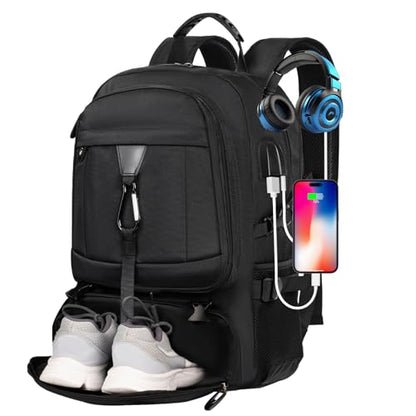 Large Travel Backpack for Men Women,Carry on Backpack with Shoe Compartment USB Charging Port,College Backpack,Bookbag fit 17.3 Inch Laptop for Business Hiking Camping (Fits 4.92-5.91 ft height) - size: 17.3 inch