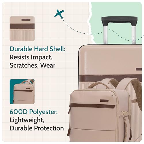 U.S. Traveler Vista Way 3-Piece Travel Set, 21-Inch Carry-on Hardside with TSA Lock, 18-Inch Travel Backpack with Laptop Sleeve, Toiletry Bag, Beige - color: Beige