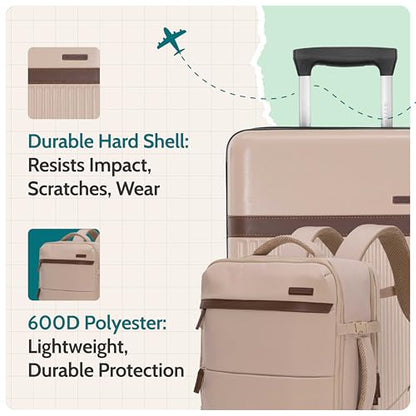 U.S. Traveler Vista Way 3-Piece Travel Set, 21-Inch Carry-on Hardside with TSA Lock, 18-Inch Travel Backpack with Laptop Sleeve, Toiletry Bag, Beige - color: Beige