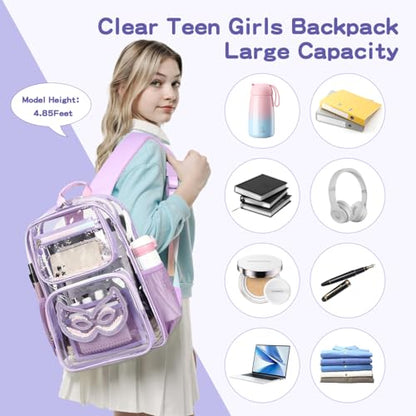 Cusangel Heavy Duty Clear Backpack Clear BookBag,16.5inch TPU Large Capacity See Through Backpack for Sport Events,Travel - color: Glasses 16.5in