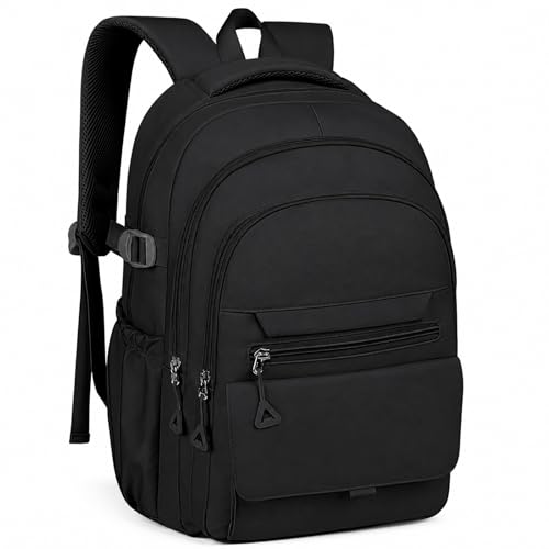 Teen Girls School Backpack - Lightweight Aesthetic Bookbag, Laptop Sleev | Spacious for A4 & 16" laptop, Black Oxford fabric, Padded straps, Multi-pocket, Side bottle holders for school, travel, work - color: Black