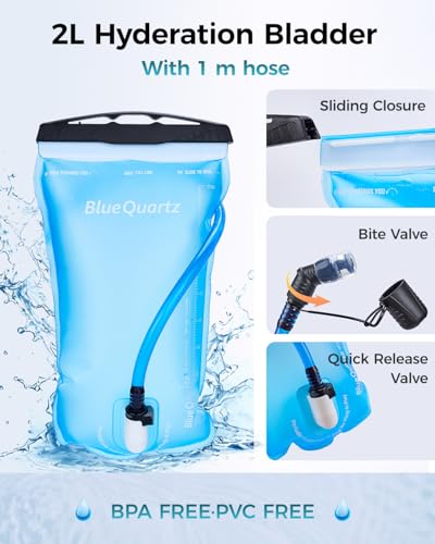 Blue Quartz Hydration Backpack with 2L Water Bladder, Hiking Water Pack with Insulated Compartment for Women Men, Lightweight Cycling Daypack with Phone Pocket, Hydration Pack for Running,Biking - color: Navy Blue