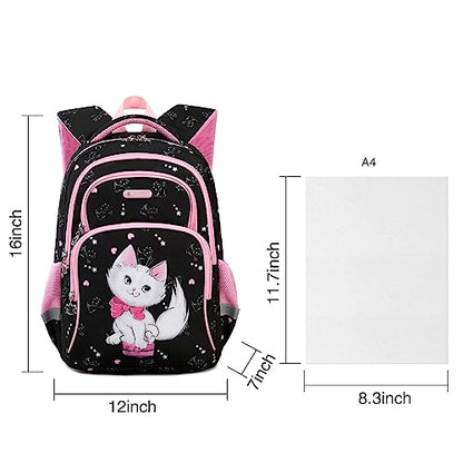 Cusangel Backpack for Girls Boys School Bookbags Kindergarten Elementary Lightweight Waterproof Multifunctional Large Capacity for Backpack (16 inch cat Fun Prints) - color: Black Cat 16in