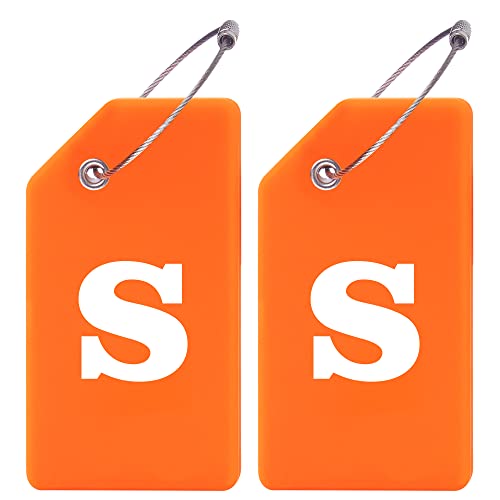 Gostwo 2 Pack Silicone Luggage Tags for Suitcases, 26 Initial Letter Baggage Labels Handbag School Bag Suitcase Instrument Tag with Stainless Steel Loop(Orange)(Letter S) - color: Orange, size: S