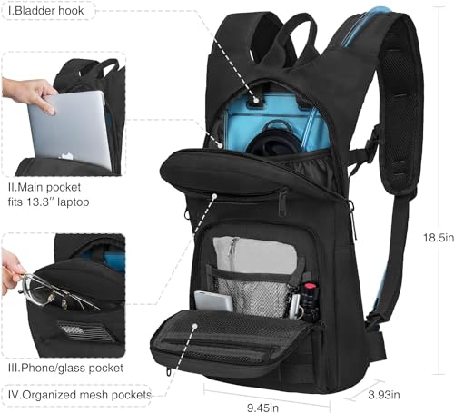 NOOLA 3L Hydration Backpack, Water Backpack with TPU Water Bladder, Tactical Hydration Pack for Men Women, Molle Water Backpack for Hiking, Biking, and Hunting - color: Black