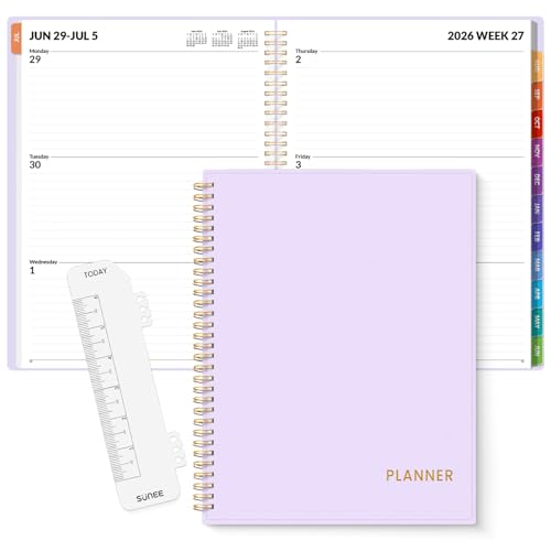 SUNEE Academic Planner 2026-2027 – Weekly & Monthly Planner, July 2026 to June 2027, 8.5"x11", Thick Paper, Tabs, Pockets, Bookmark, Spiral-Bound, Student Teacher Organizer, Purple - color: Purple
