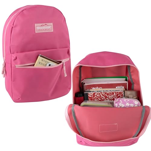 Trail maker 24 Pack- Classic 17 Inch Backpacks in Bulk Wholesale Back Packs for Boys and Girls (Pink) - color: Pink