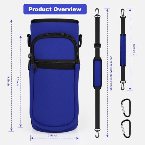 Water Bottle Holder with Strap, Water Bottle Carrier Bag with Phone Pocket, Shoulder Hand Strap Insulated Neoprene 32/40 oz Water Bottle Sleeve for Walking Hiking Camping Gym - color: 3 BLUE, size: under 32oz